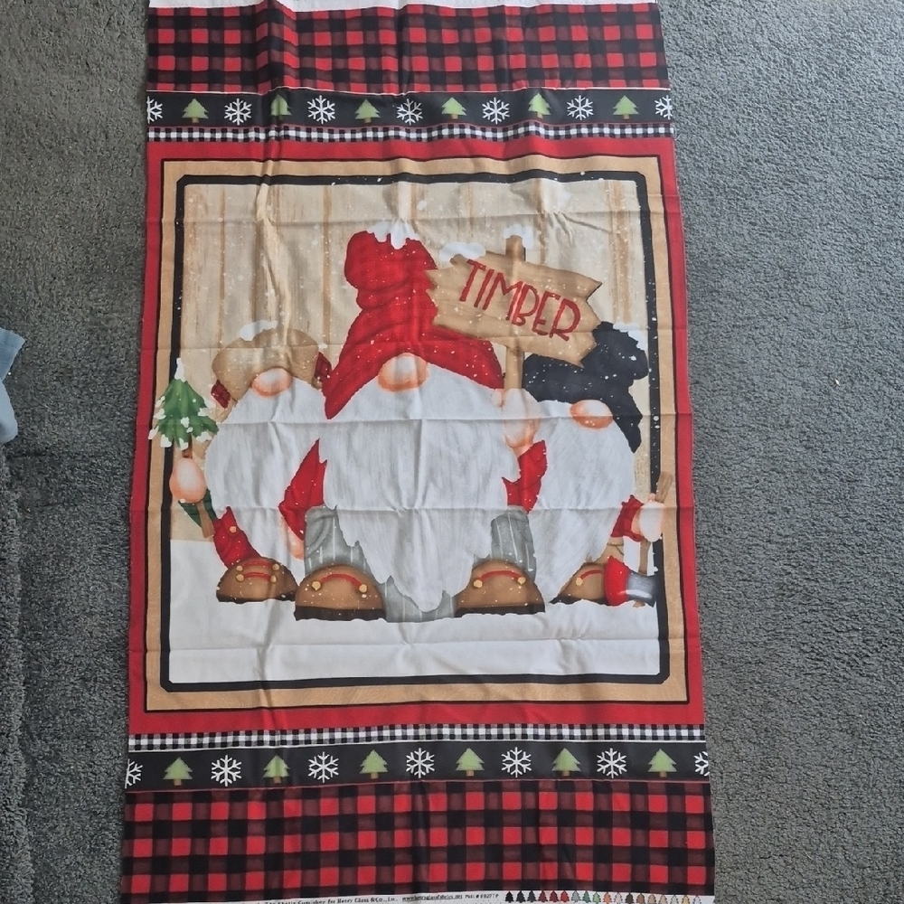 Fabric,Set Of Flannel Gnome Panel And 1 Yard Coordinating Fabric By Henry Glass